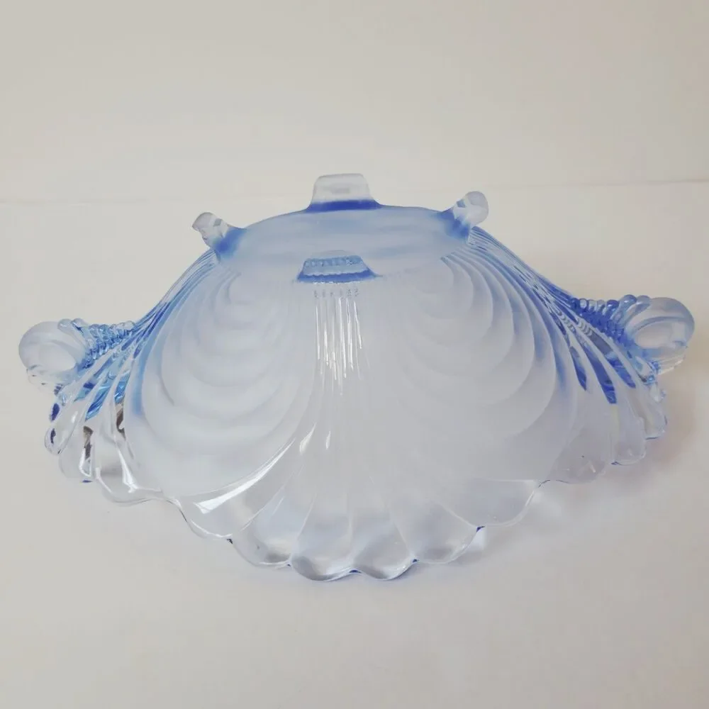 Vintage Cambridge Glass Moonlight Caprice Blue Ruffled Footed Bowl